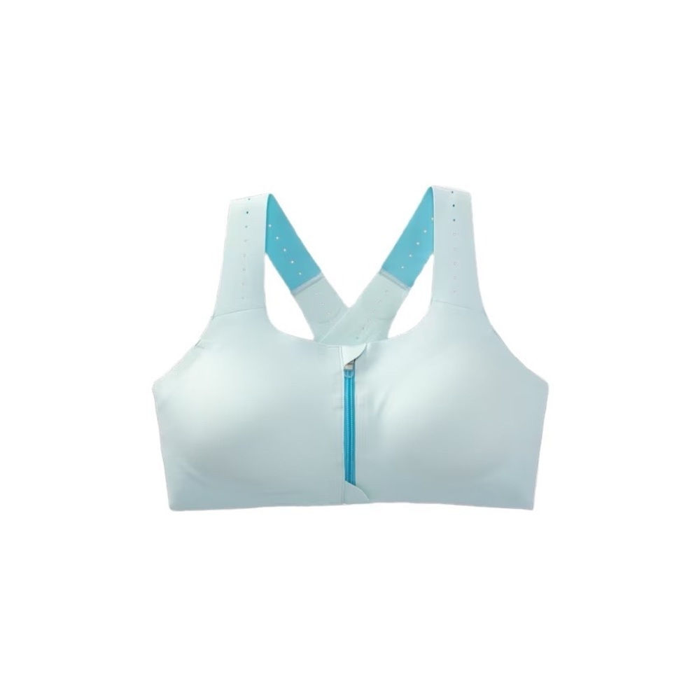 Brooks Light Blue and Aqua Front-Zip Sports Bra
